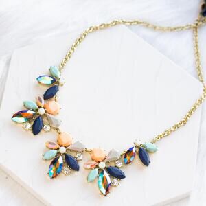 J.Crew Asymmetrical Crystal Clusters Necklace In NEON FLAM